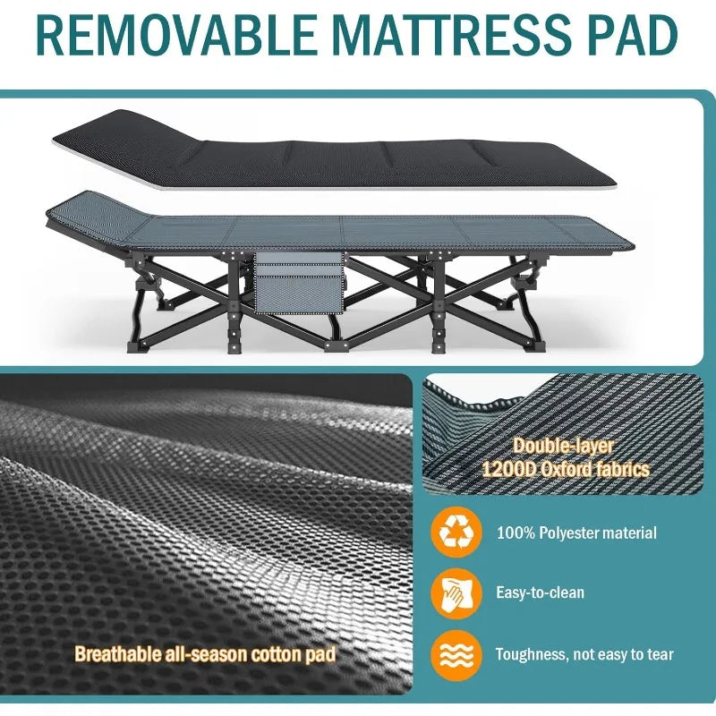 Camping Cot for Adults, Portable Folding Bed with Cushion - Ultimate Objects