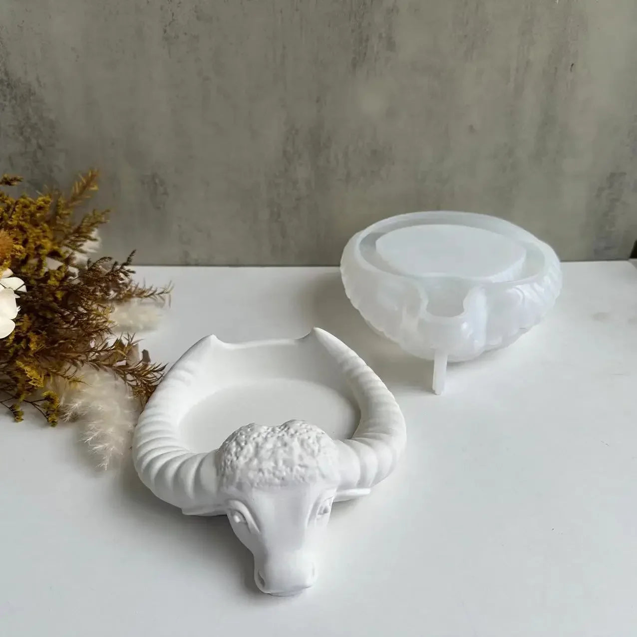 Cow Horn Head Ashtray Silicone Mold For Concrete Molds