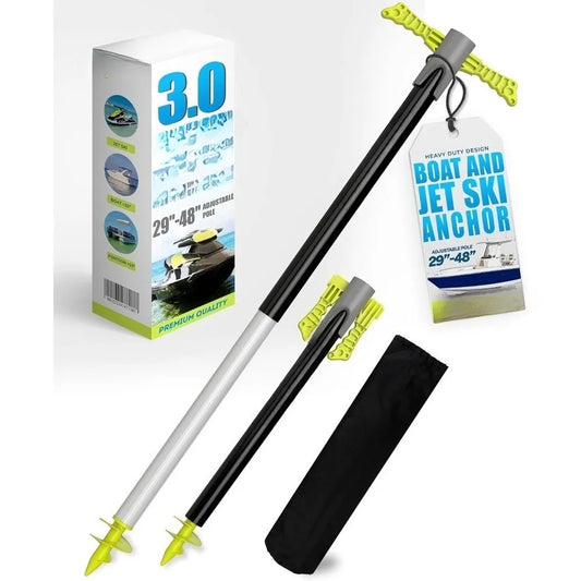 Shallow Water Anchor For Jet Ski PWC Pontoon Boats Adjusts 29 To 48 Inches With Carry Case