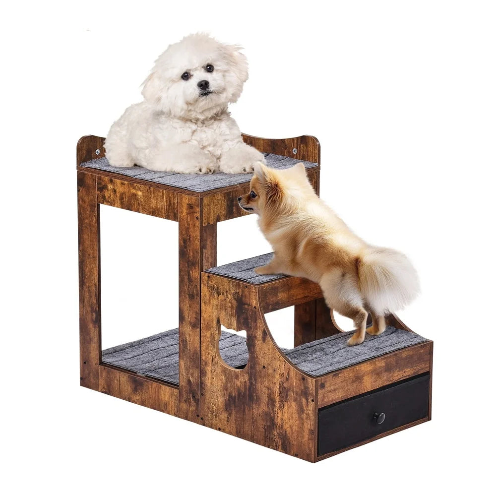 Double Deck Pet Bed With Steps Elevated Window Perch