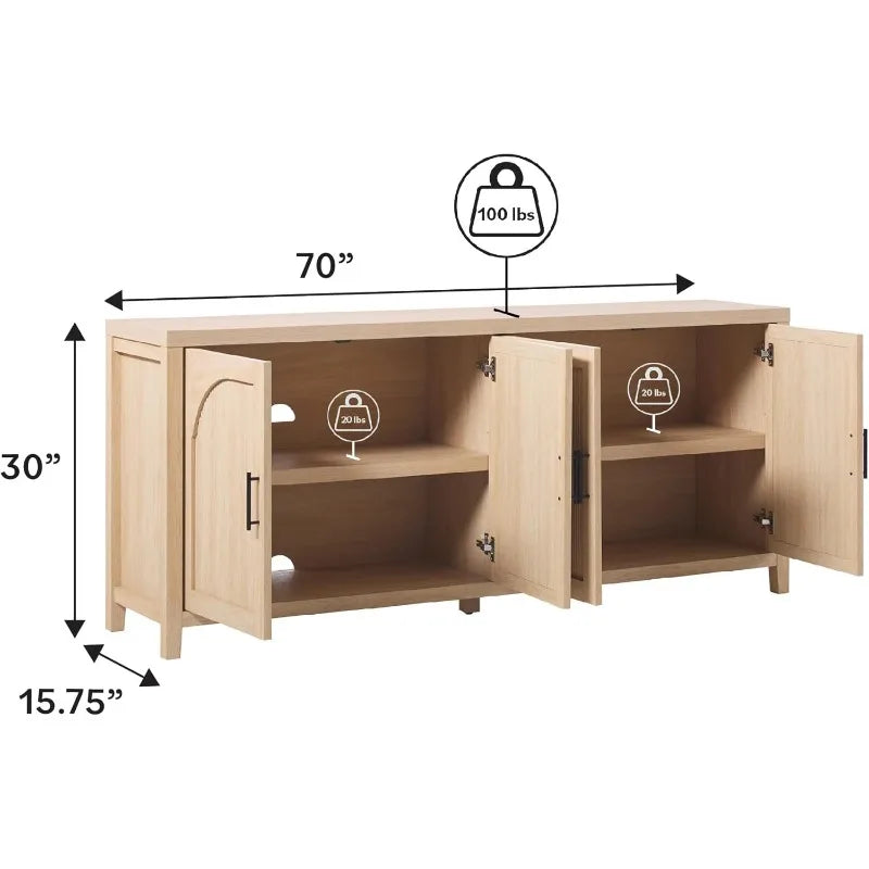 4-Door Reeded Sideboard Buffet Cord Management Coastal Oak