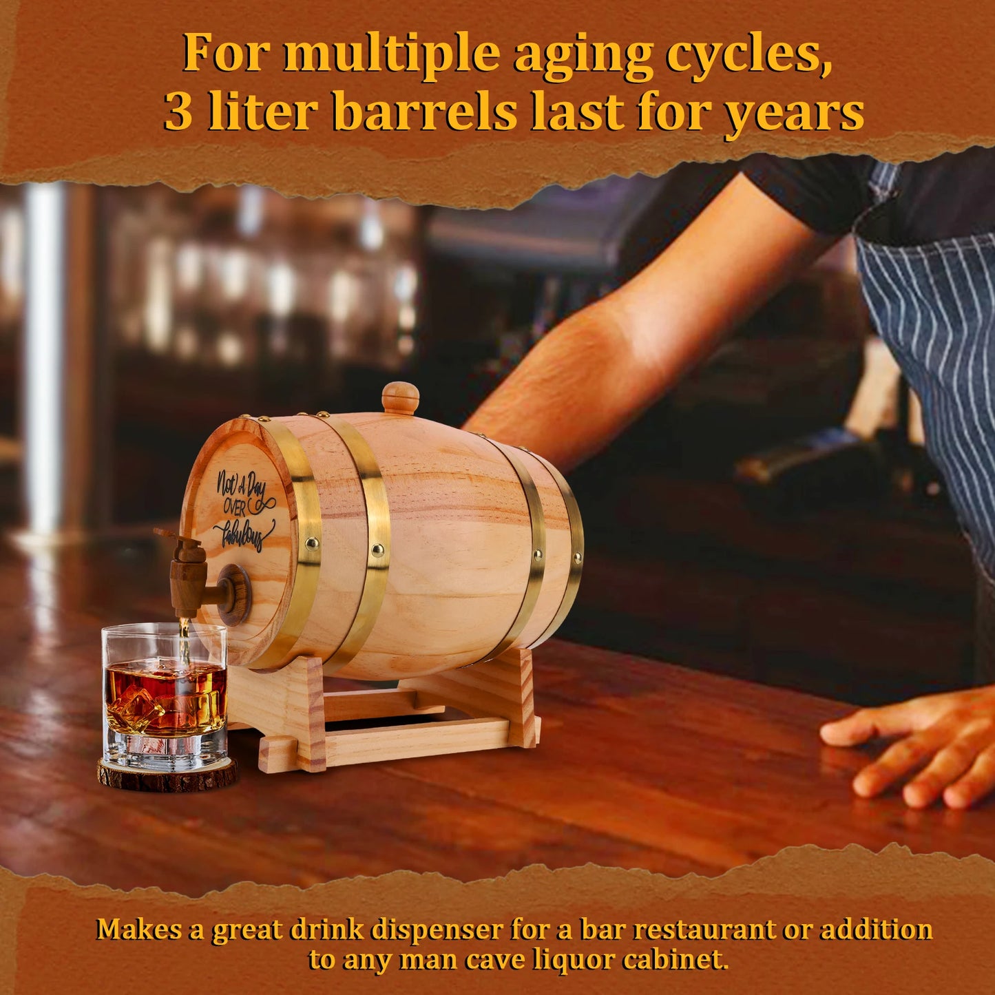 3L Engraved Oak Aged Whiskey Barrel With Stand Bung Spigot