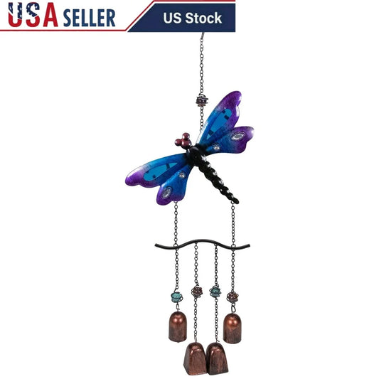 Purple Bronze Dragonfly Wind Chimes Outdoor Garden Decor