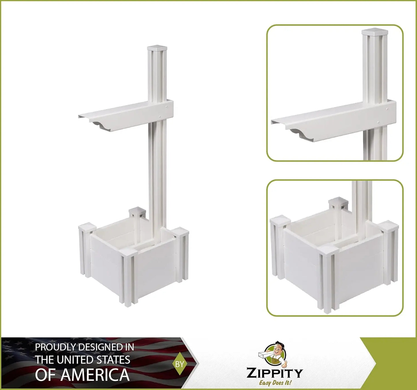 4.5ft No Dig Zippity Majestic Mailbox Post with Planter Box White Vinyl Decorative Post for Mailboxes Outdoor Architectural Post with Flower Box