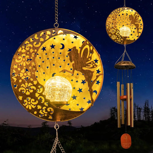 Solar Wind Chimes Sun Moon Star Lights Outdoor Decor Gifts