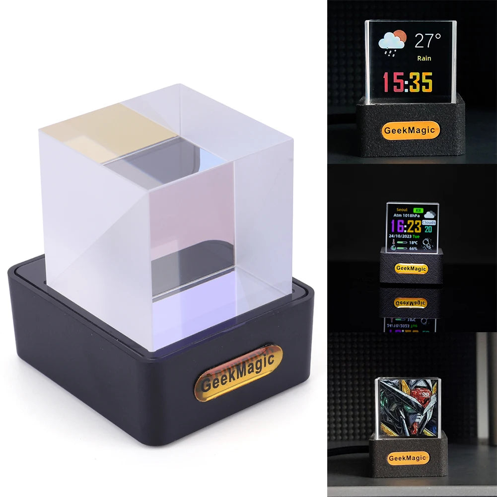 Crystal Cube Holographic Desktop Weather Station Clock GIF