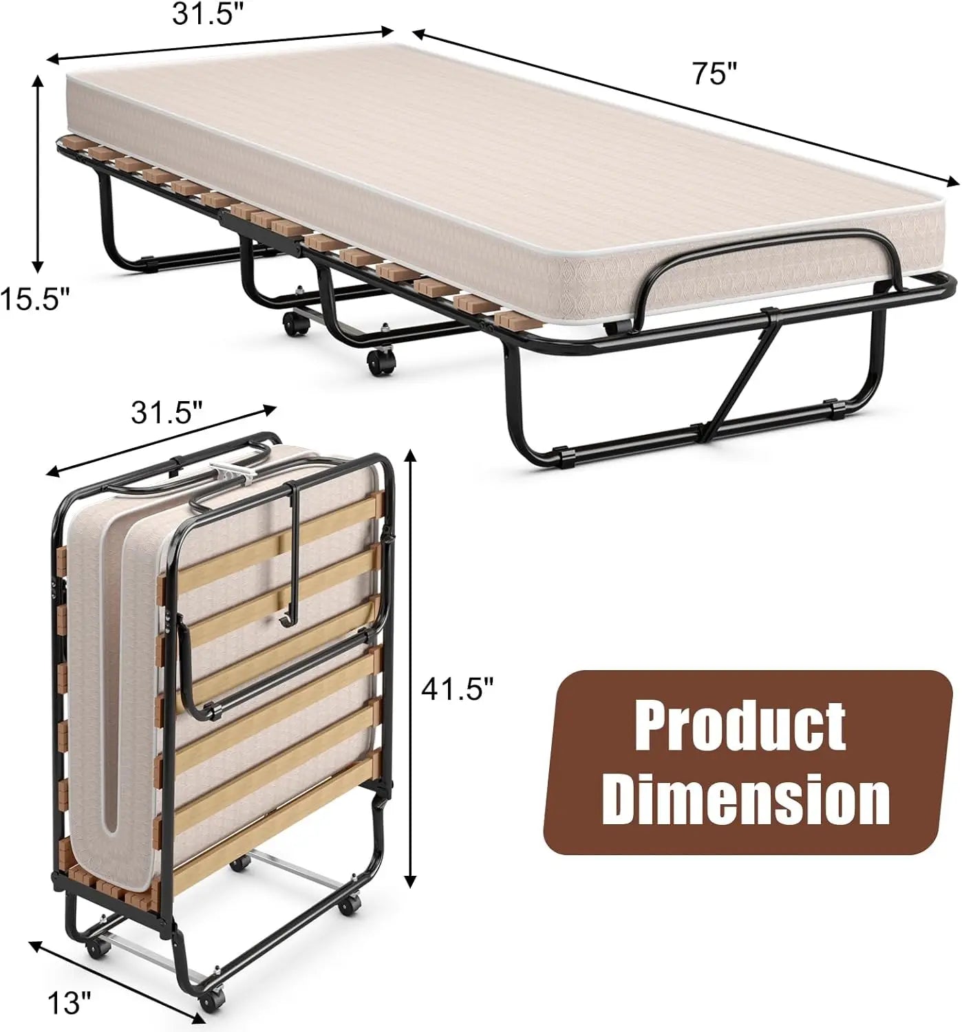 Folding Bed with Mattress, Rollaway Guest Bed Portable Sleeper - Ultimate Objects