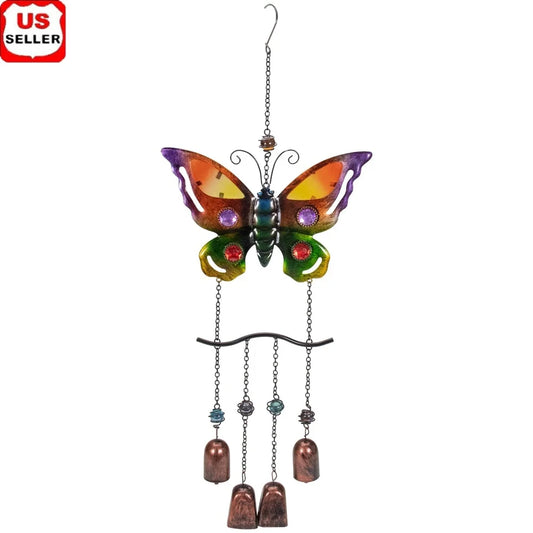 24 Inch Butterfly Wind Chime Outdoor Decor With Faux Jewels
