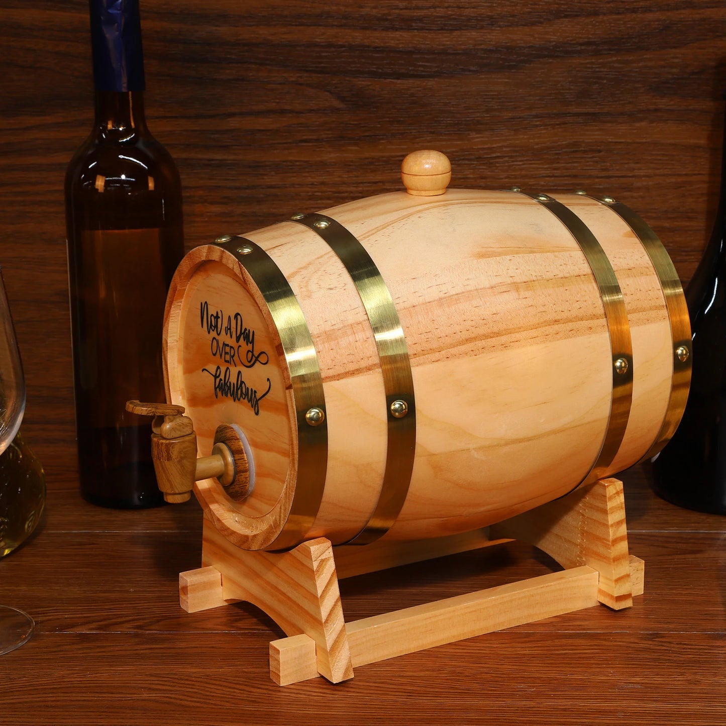 3L Engraved Oak Aged Whiskey Barrel With Stand Bung Spigot