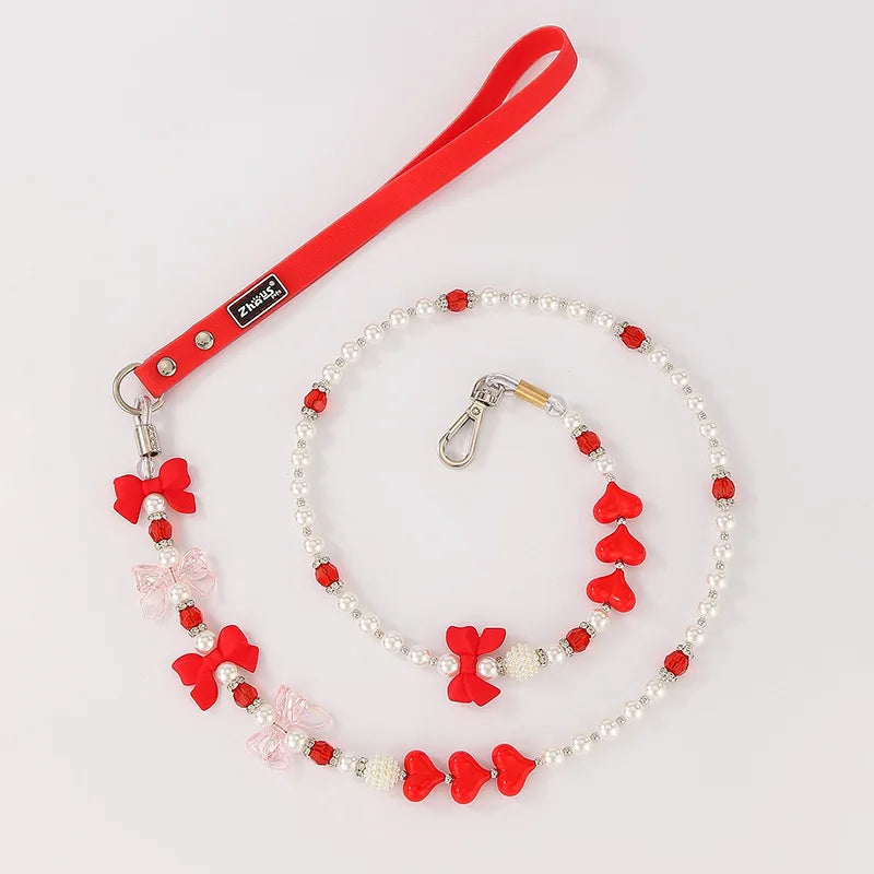 Small Cat Dog Wrap Tape Wire Rope Handmade Beaded Leash