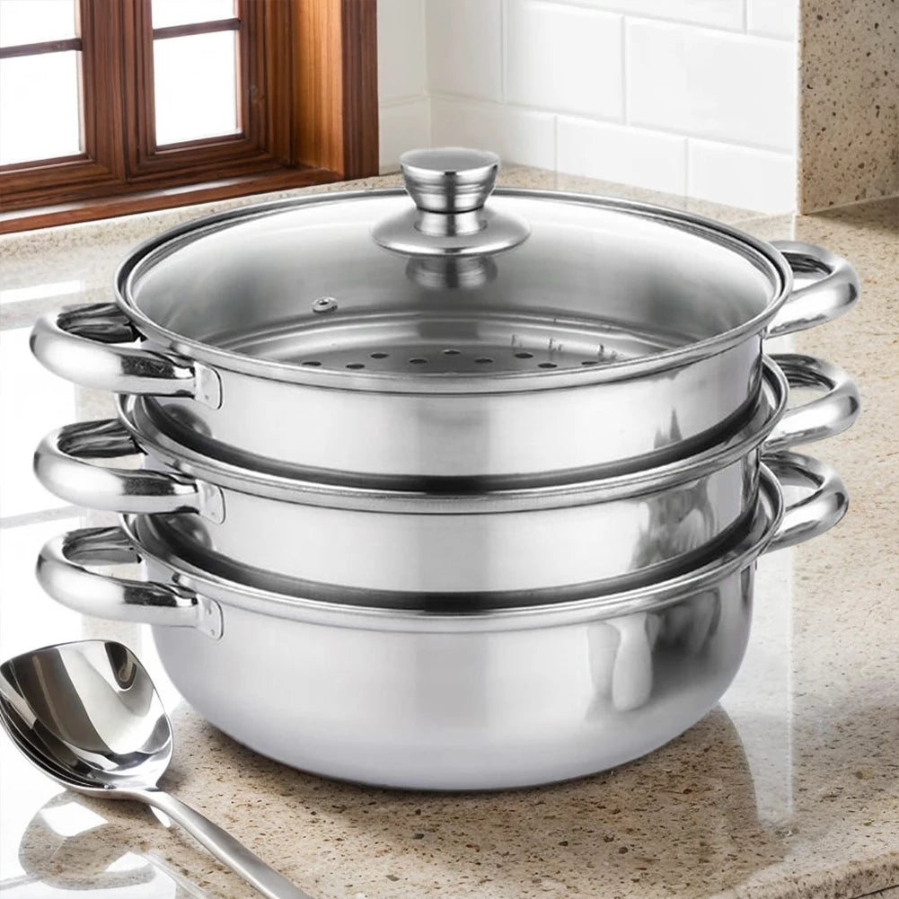 3 Tier Stainless Steel Steamer With Lid For Vegetables