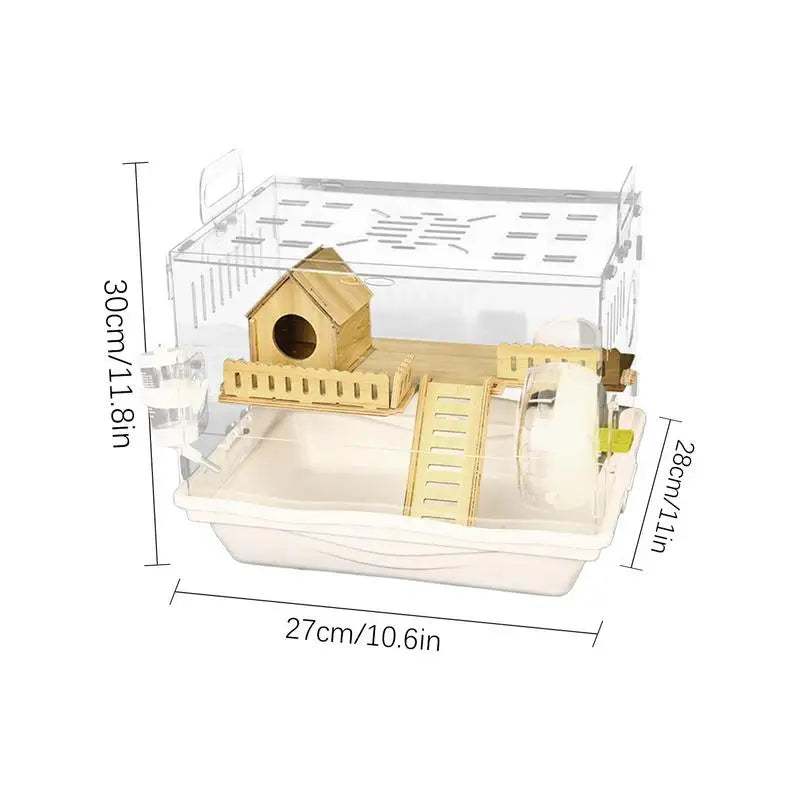 Acrylic Hamster Cage Wooden Small Animal 2 Layer House