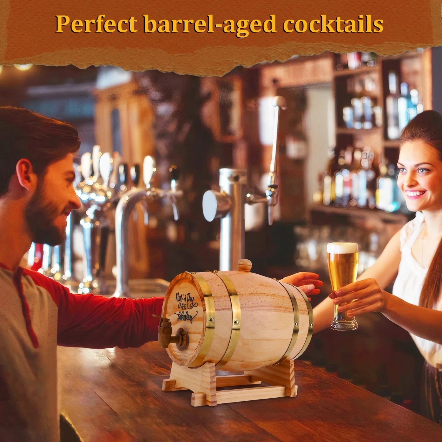 3L Engraved Oak Aged Whiskey Barrel With Stand Bung Spigot