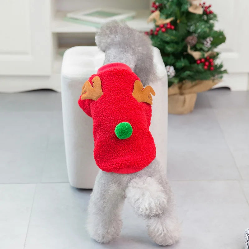 Santa Claus Dog Coat Fleece Jacket Pine Tree Reindeer