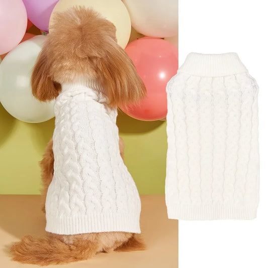 Solid Color Knit Dog Sweater For Small Bichon Casual Stretch