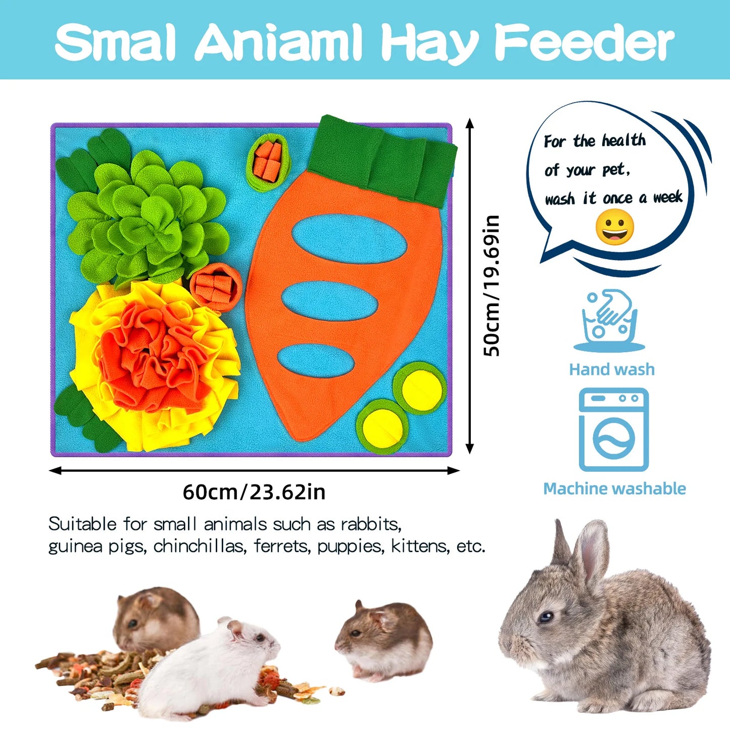 Small Pet Snuffle Mat Slow Feeder For Dogs Rabbits Hamsters