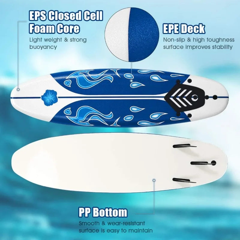 GYMAX 6 Ft Stand Up Paddle Board With Removable Fins And Safety Leash Lightweight Non Slip Surfboard For Teens And Beginners
