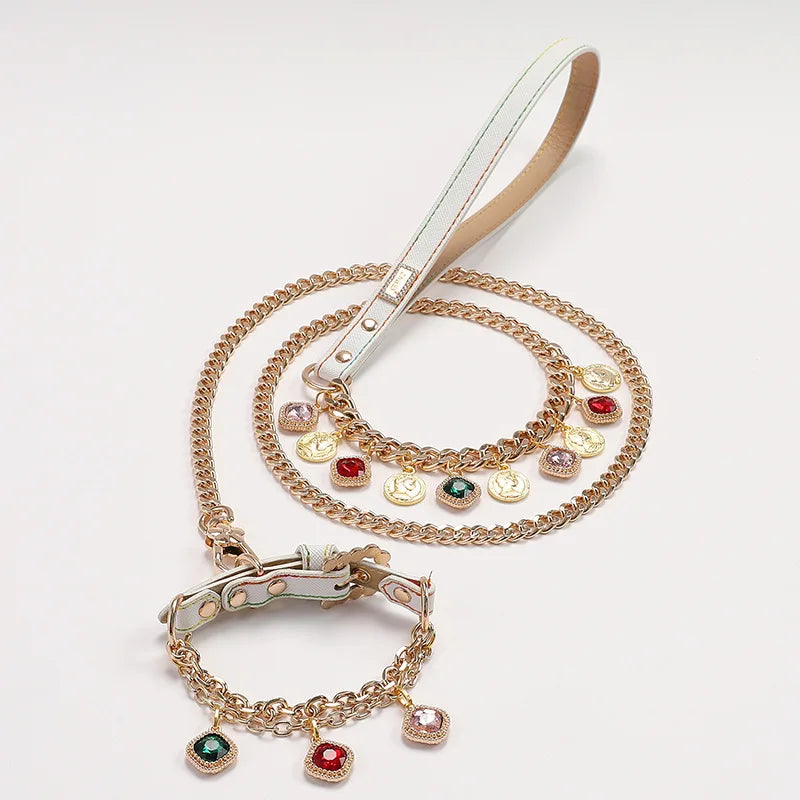 Diamond Studded Pink Nylon Pet Collar With Reflective Strap