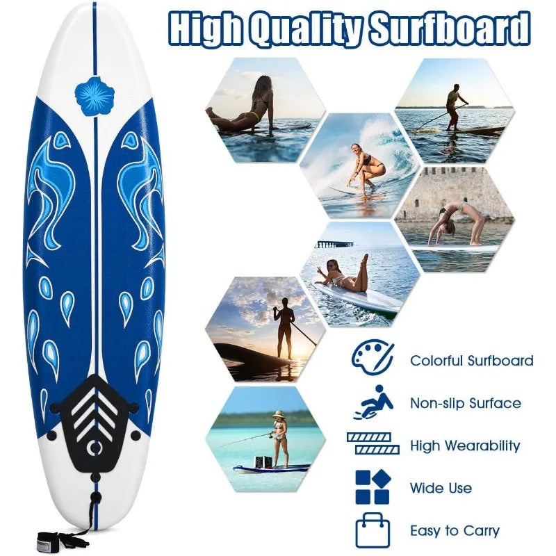 GYMAX 6 Ft Stand Up Paddle Board With Removable Fins And Safety Leash Lightweight Non Slip Surfboard For Teens And Beginners
