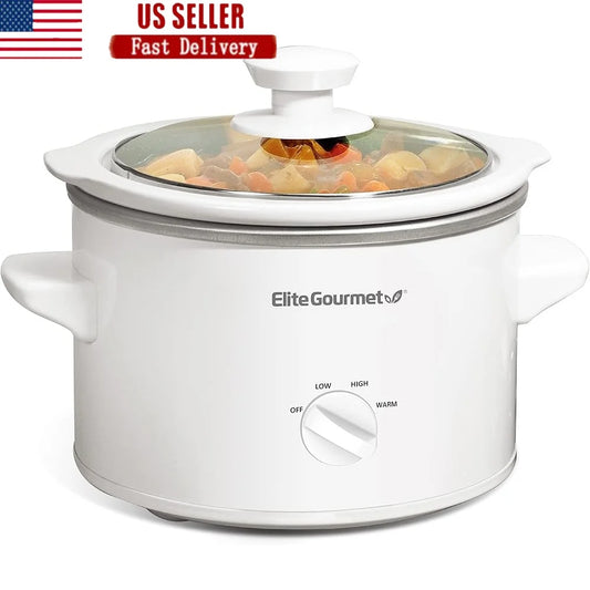 Electric Slow Cooker 1.5 Quart Ceramic Pot Glass Lid