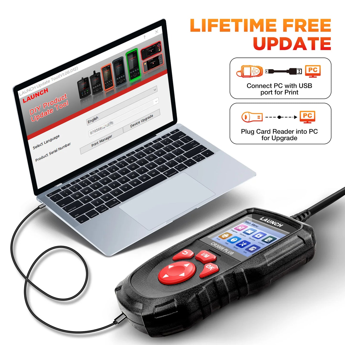 Launch CR3008 Plus OBD2 Scanner Engine Battery Diagnostics