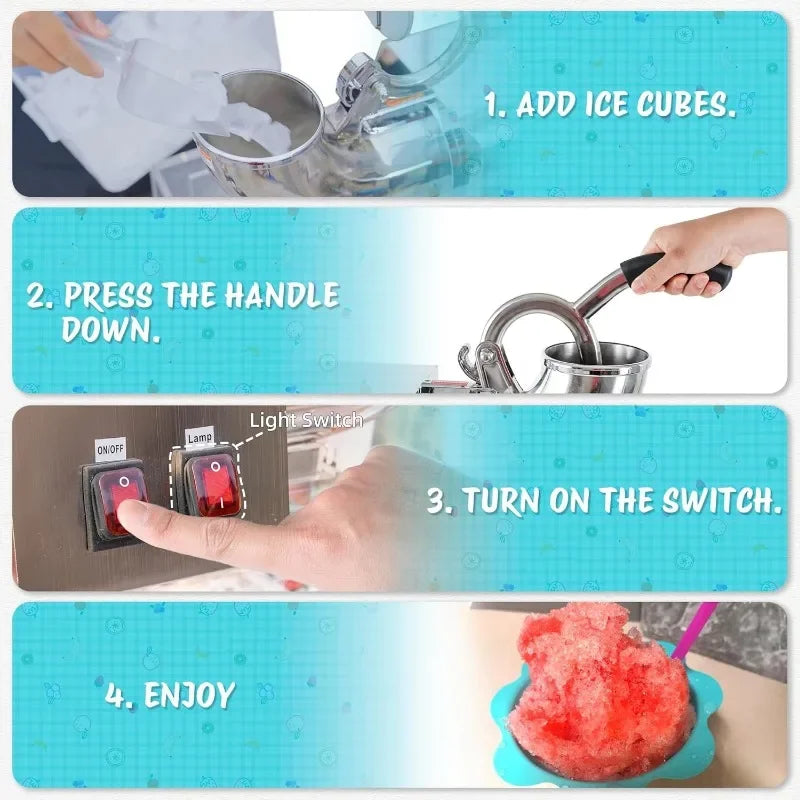 48L Snow Cone Machine 500LBH Commercial Shaved Ice 300W