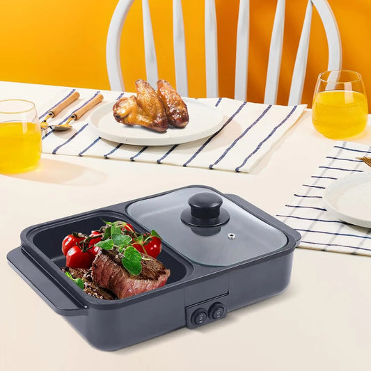 Electric Hot Pot Grill 2 In 1 Nonstick Shabu Shabu Pot
