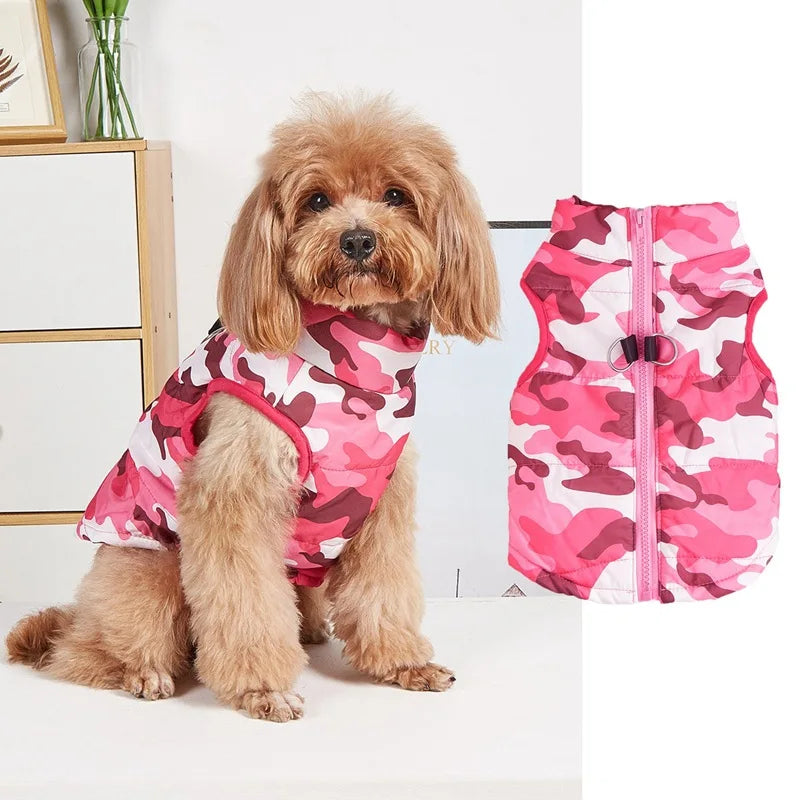 Winter Warm Padded Pet Vest Jacket Leash Hole Camouflage