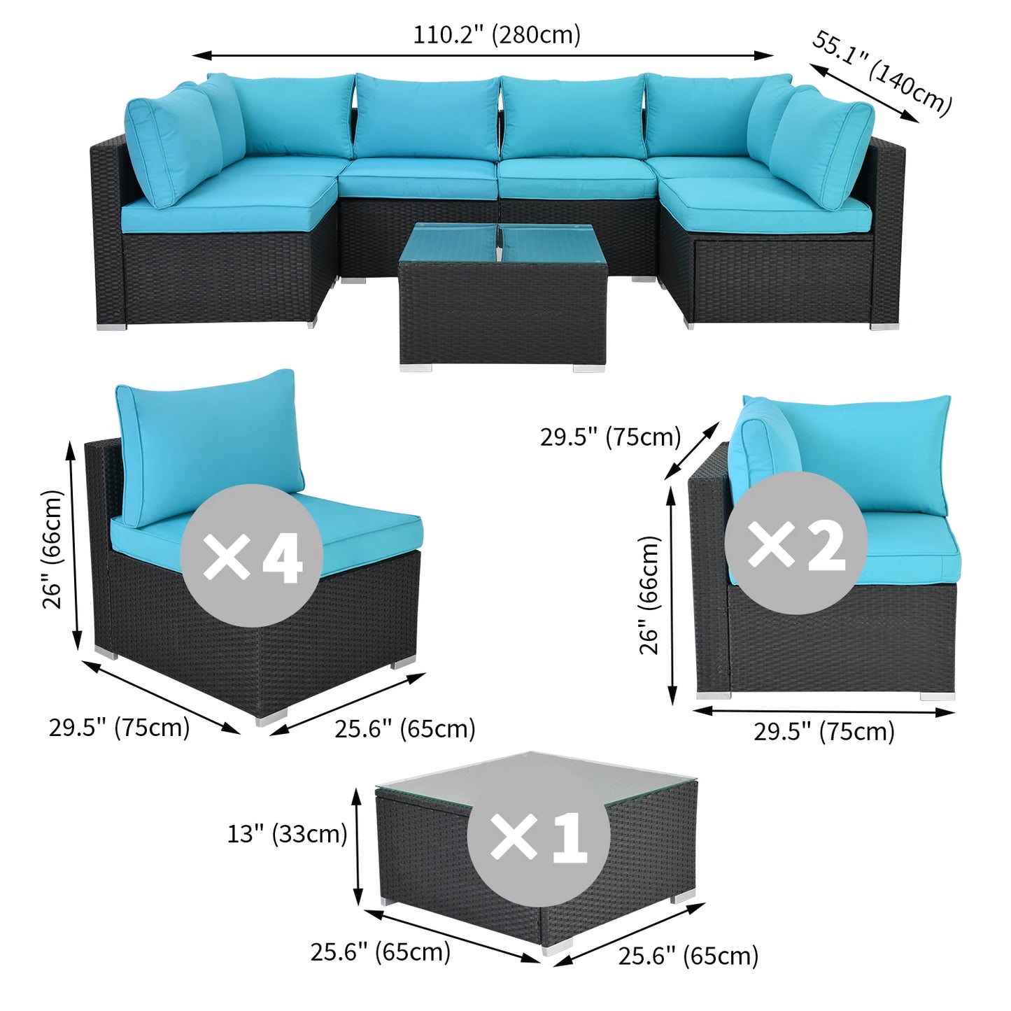 Outdoor Naga Bahna Patio Furniture 8 Piece PE Rattan Sofa