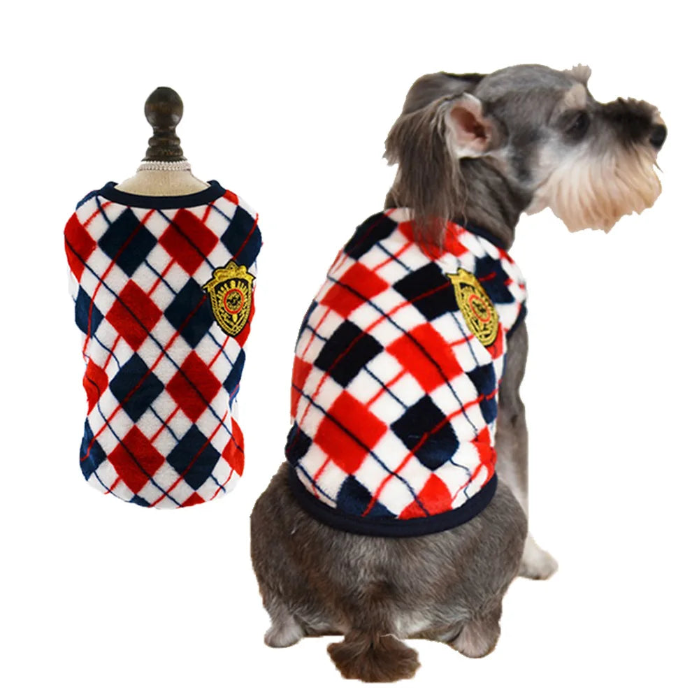 Diamond Plaid Warm Flannel Pet Coat For Golden Retriever