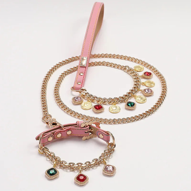 Diamond Studded Pink Nylon Pet Collar With Reflective Strap