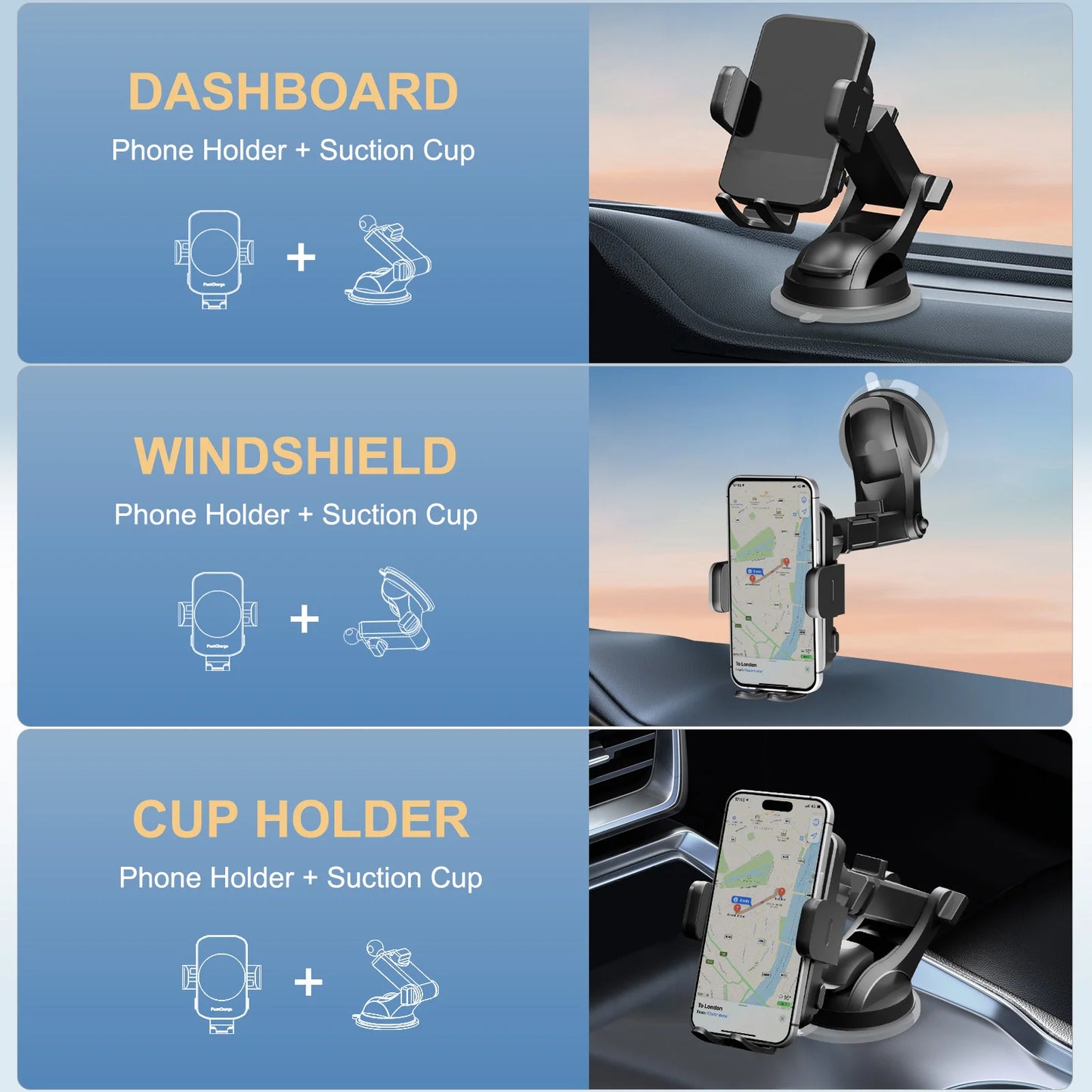 Wireless Car Charger Phone Holder 15W Fast Charge Mount