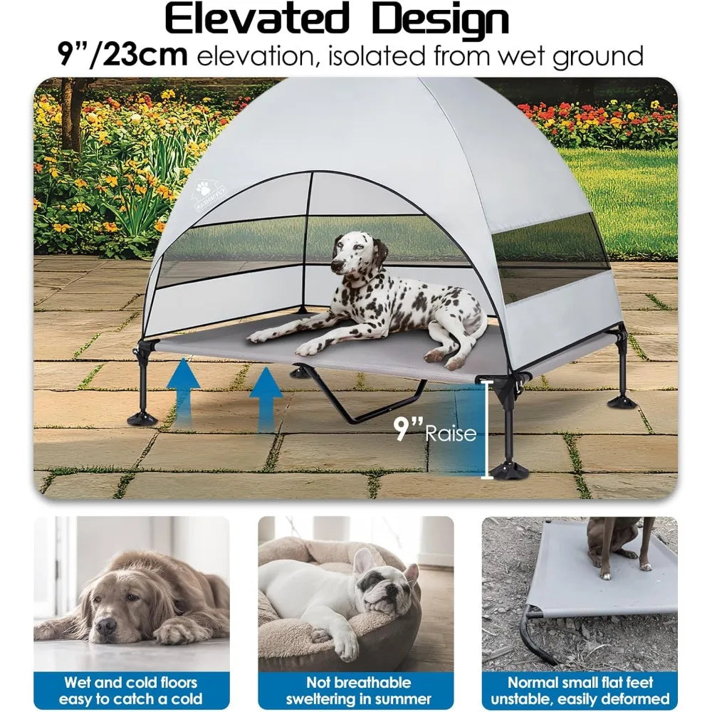 Elevated Dog Bed With Upgraded Canopy And Portable Pet Cot
