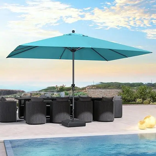 Gray Patio Market Umbrella With Crank Aluminum Ribs