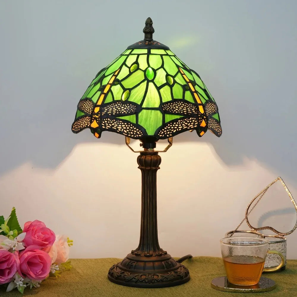 Eight Inch Tiffany Dragonfly Desk Lamp Stained Glass Bedside