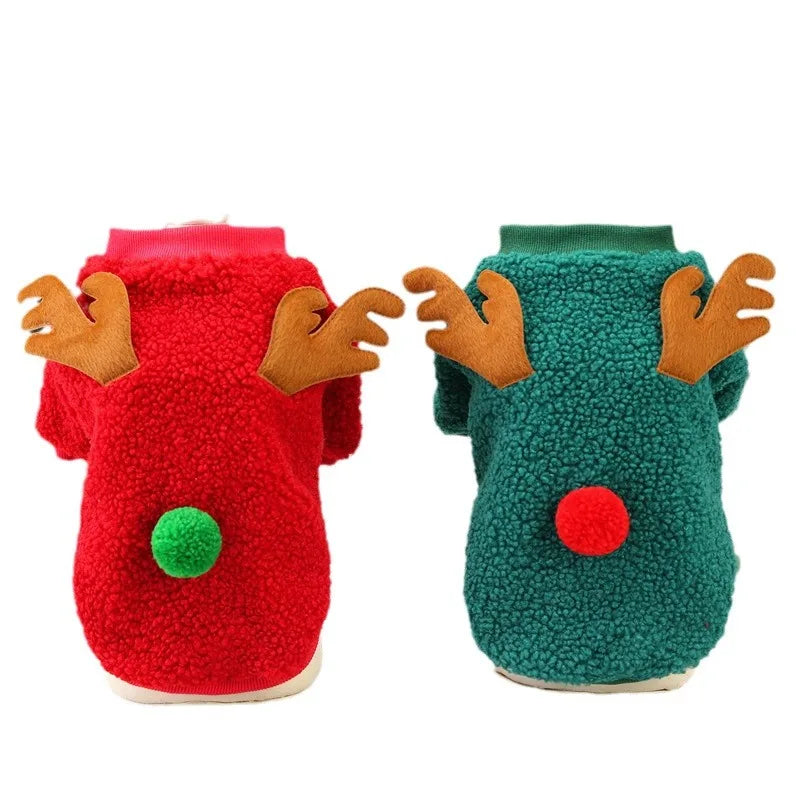 Santa Claus Dog Coat Fleece Jacket Pine Tree Reindeer