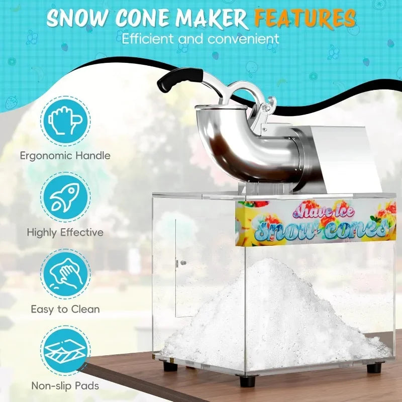 48L Snow Cone Machine 500LBH Commercial Shaved Ice 300W