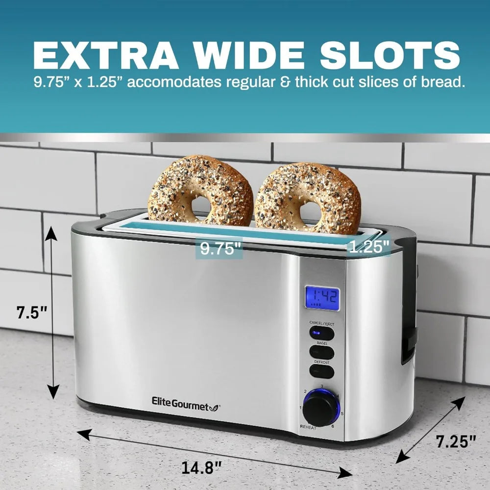 Long Slot 4 Slice Toaster with Countdown Timer and 6 Settings - Ultimate Objects