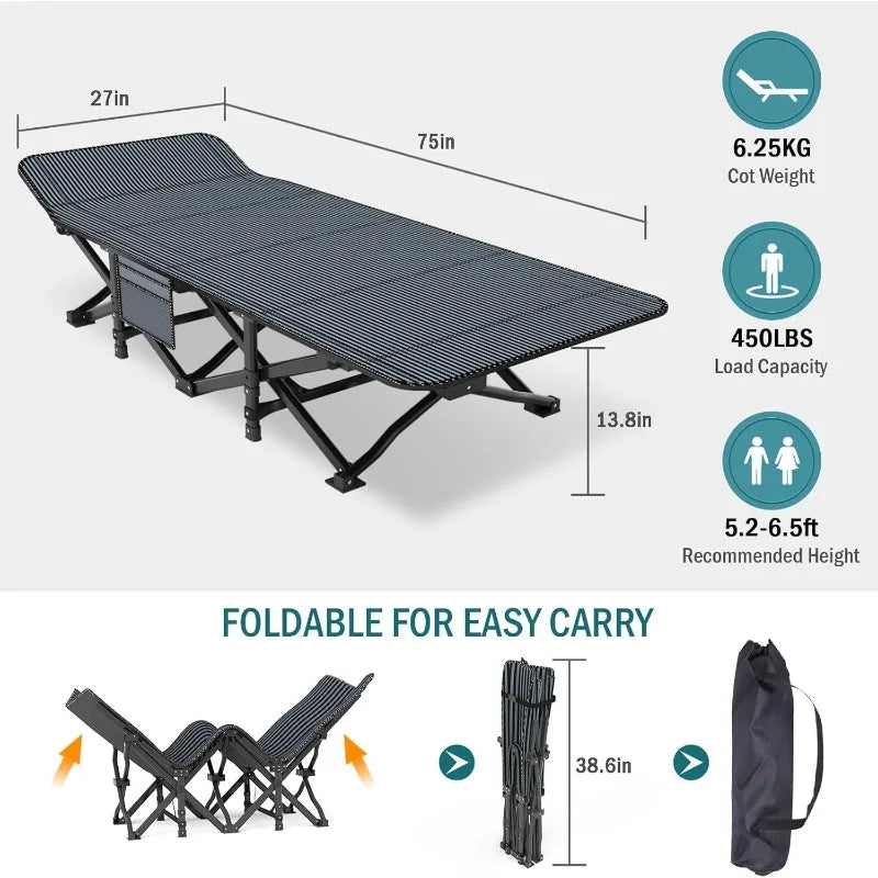 Camping Cot for Adults, Portable Folding Bed with Cushion - Ultimate Objects