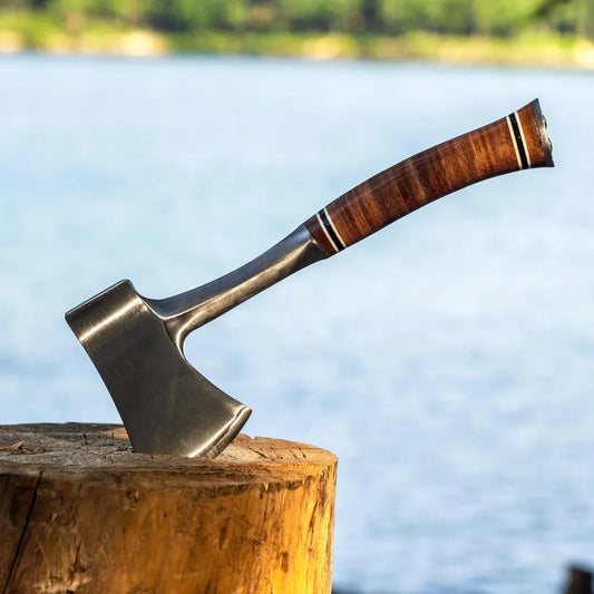 Sportsman's Axe 14 Inch Camping Hatchet with Forged Steel Construction and Genuine Leather Grip