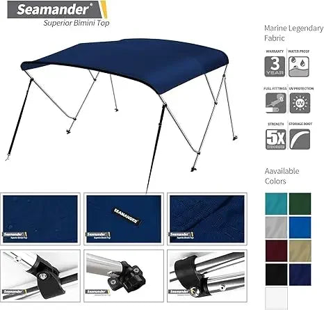 Seamander Bimini Top Navy Blue 3 Bow 6ft With Hardware
