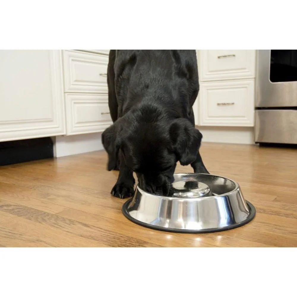 Slow Feed Stainless Steel Pet Bowl Non Skid Dishwasher Safe