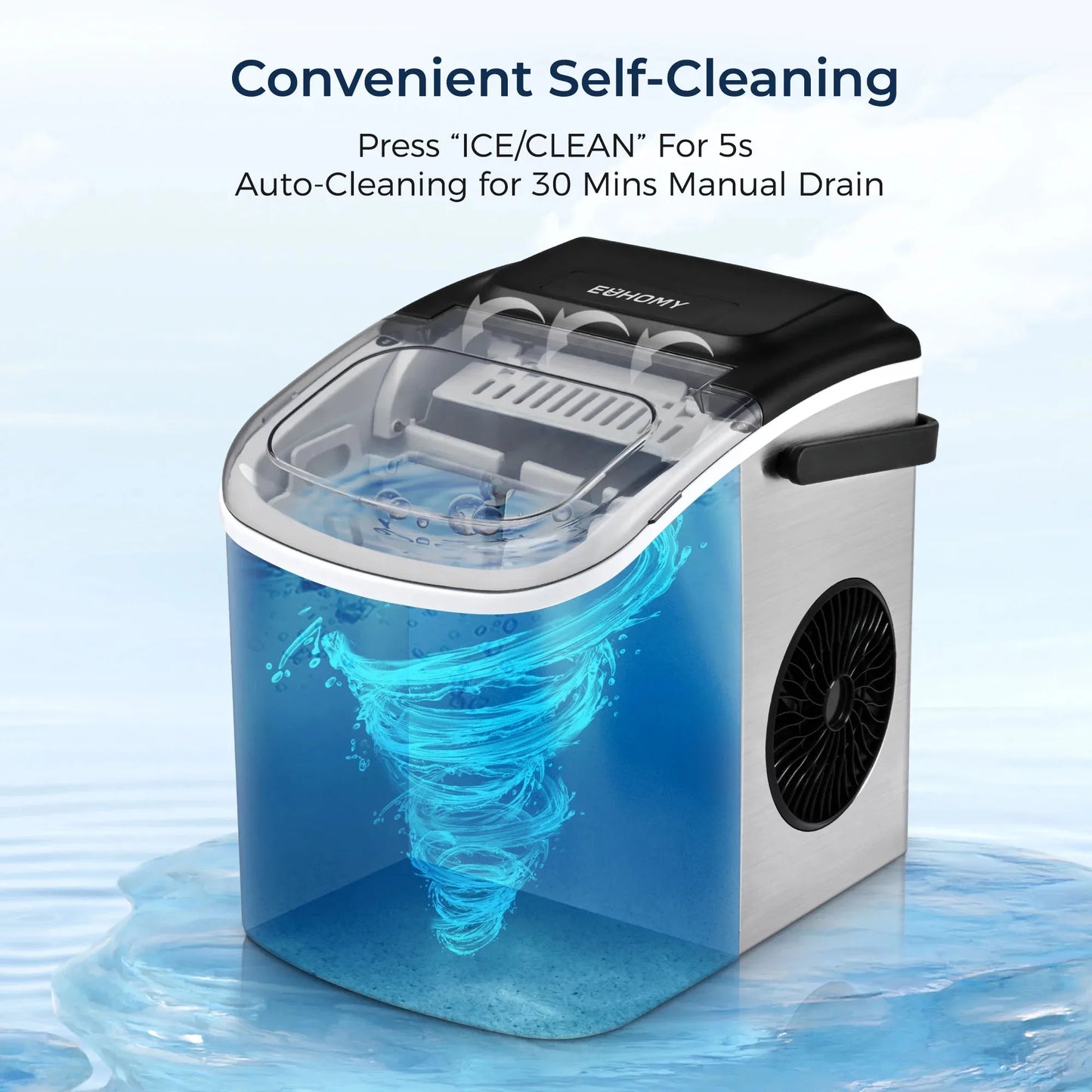 Euhomy Countertop Ice Maker Machine with Handle, Silver - Ultimate Objects
