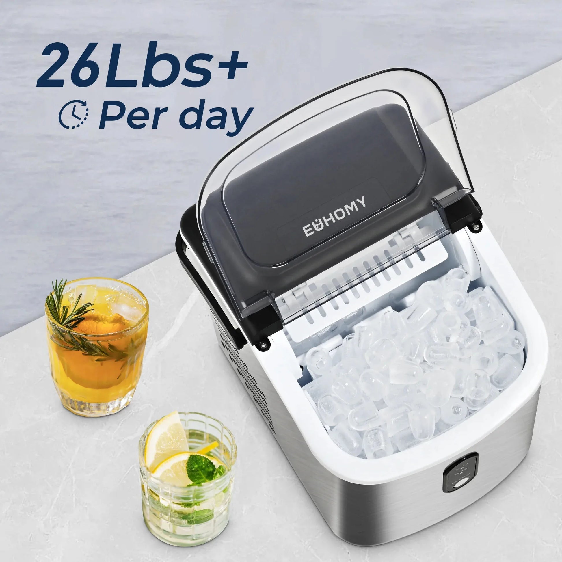 Euhomy Countertop Ice Maker Machine with Handle, Silver - Ultimate Objects