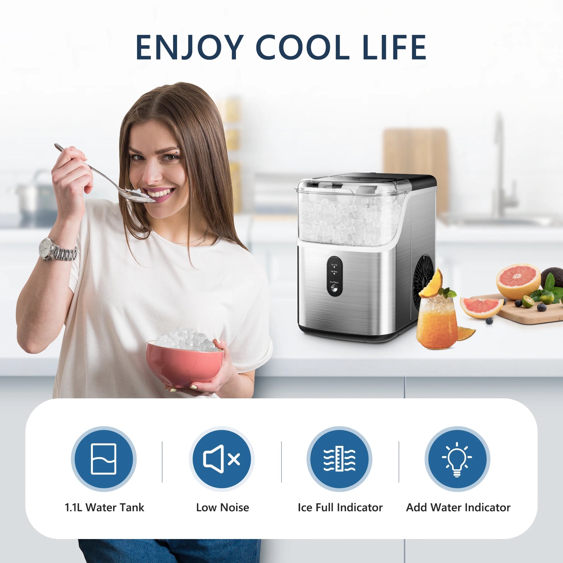 SIMZLIFE Nugget Ice Maker Countertop, 34lbs Per Day Silver - Ultimate Objects
