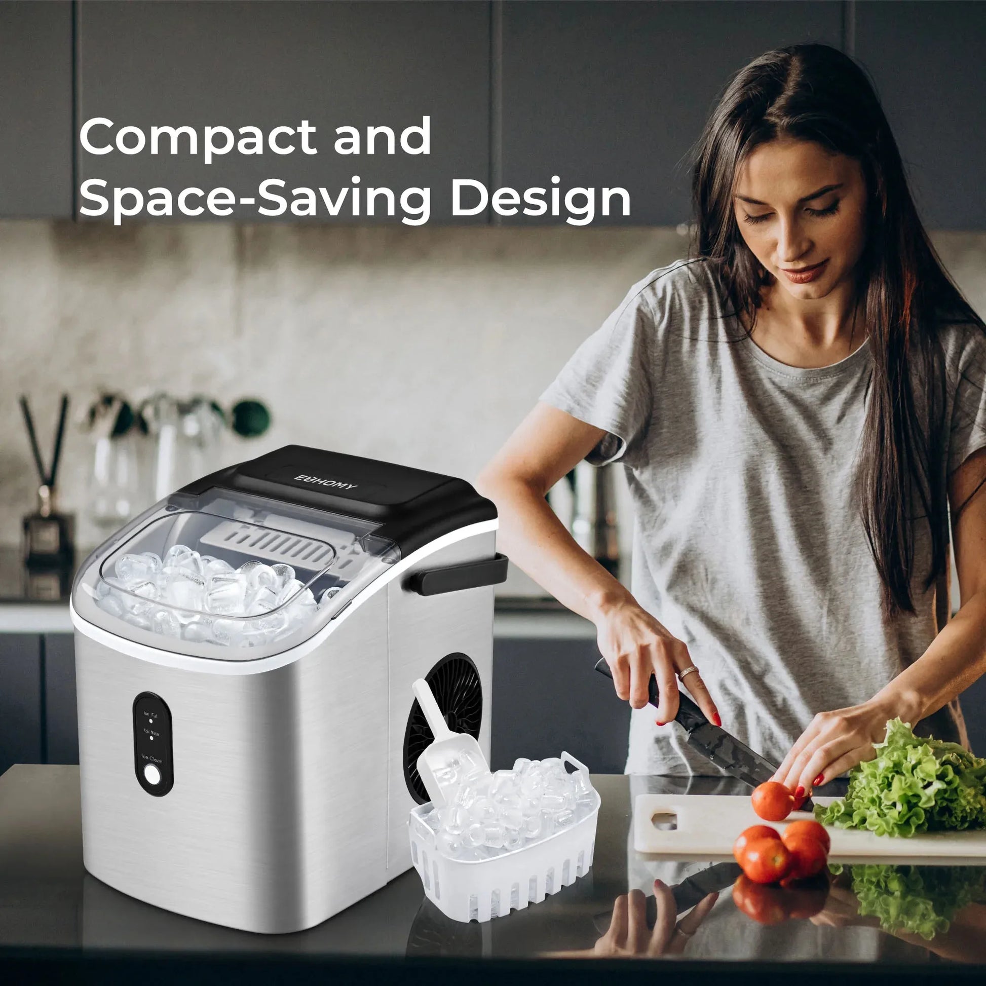 Euhomy Countertop Ice Maker Machine with Handle, Silver - Ultimate Objects