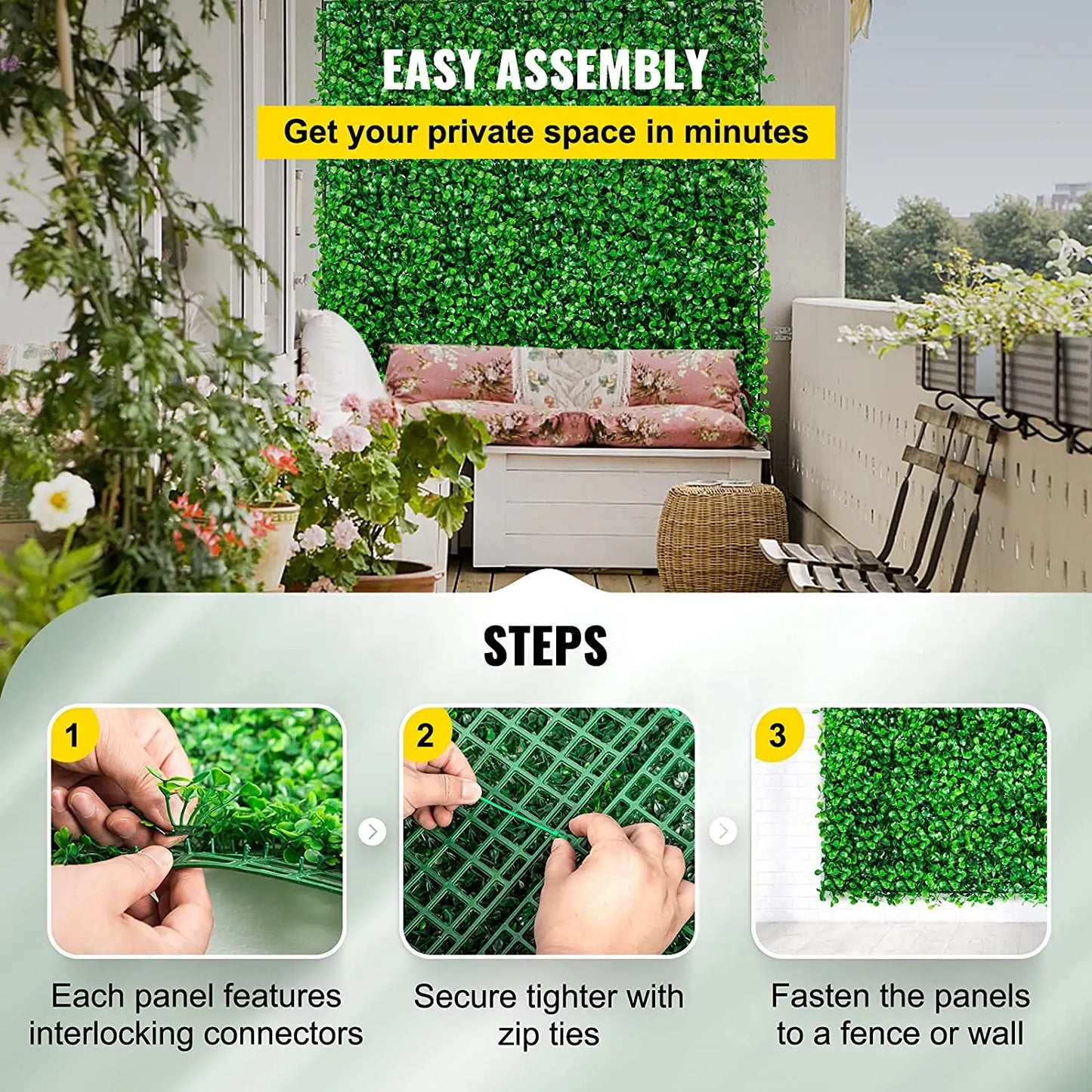 SucceBuy Boxwood Hedge Panels Artificial Plant Wall Decor