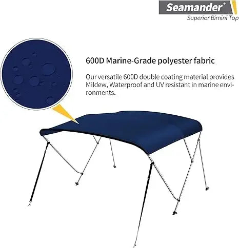 Seamander Bimini Top Navy Blue 3 Bow 6ft With Hardware