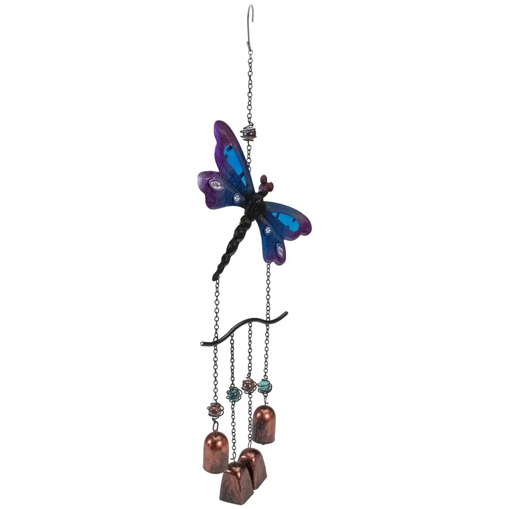 Purple Bronze Dragonfly Wind Chimes Outdoor Garden Decor