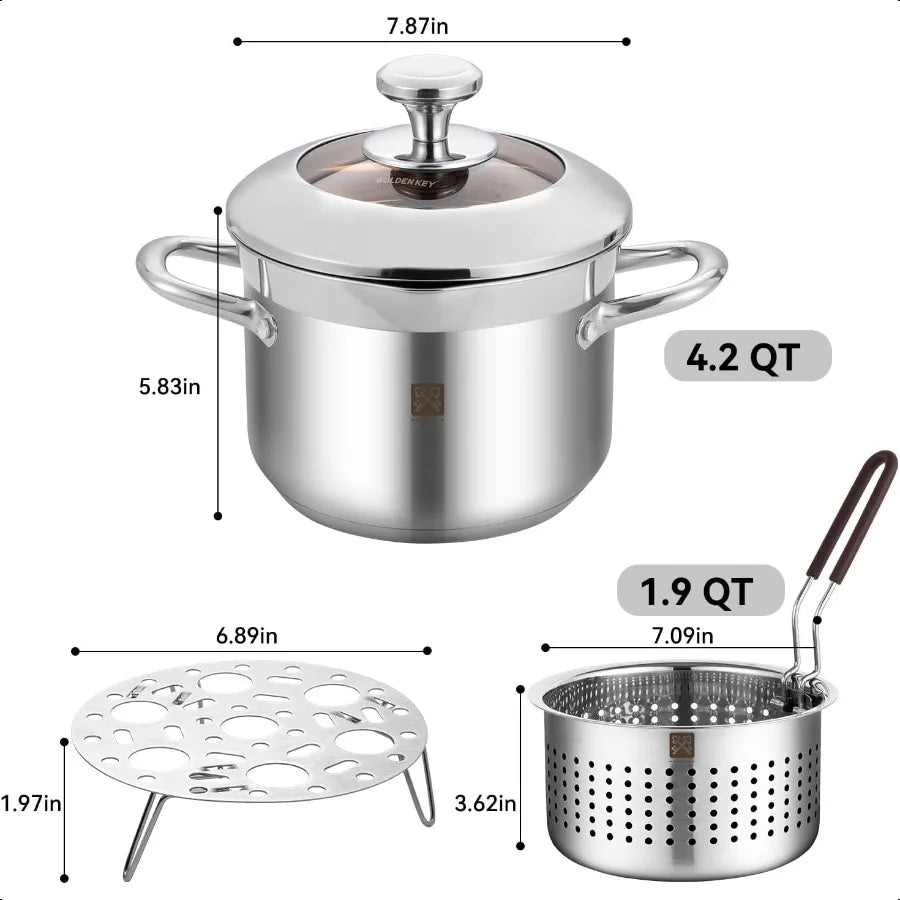 Deep Fryer Pot With Basket And Lid 304 Stainless Steel